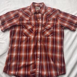 Vintage Ely Cattleman Short Sleep Snap Button Collared Shirt MOP Button L Large